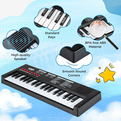 37 Keys Kids Piano Keyboard with Microphone Portable Electric Piano for Toddlers