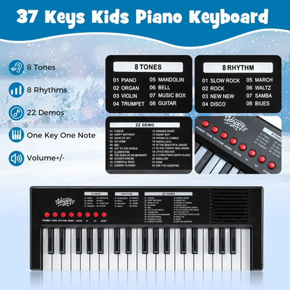 37 Keys Kids Piano Keyboard with Microphone Portable Electric Piano for Toddlers