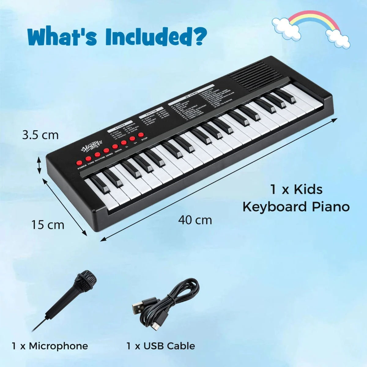 37 Keys Kids Piano Keyboard with Microphone Portable Electric Piano for Toddlers