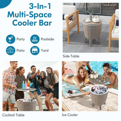 Outdoor Cooler Side Table with Telescopic Tabletop for Beer & Wine