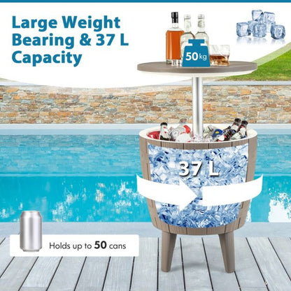 Outdoor Cooler Side Table with Telescopic Tabletop for Beer & Wine