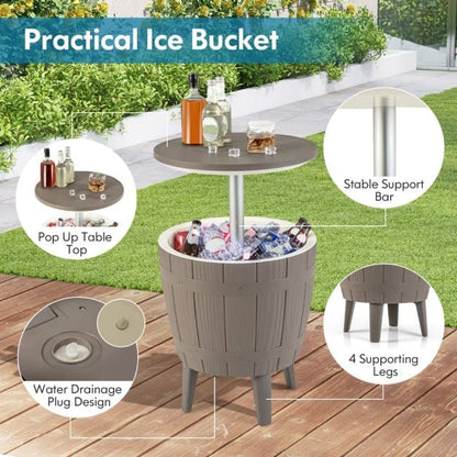 Outdoor Cooler Side Table with Telescopic Tabletop for Beer & Wine