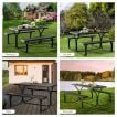 Picnic Table Bench Set with Metal Base Wood for Outdoor