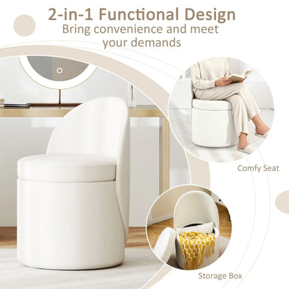 38 L Storage Ottoman Faux Velvet Vanity Stool with Backrest