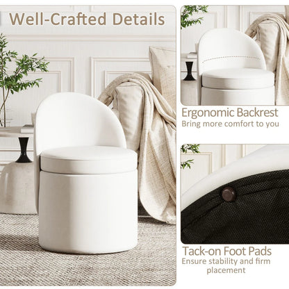 38 L Storage Ottoman Faux Velvet Vanity Stool with Backrest