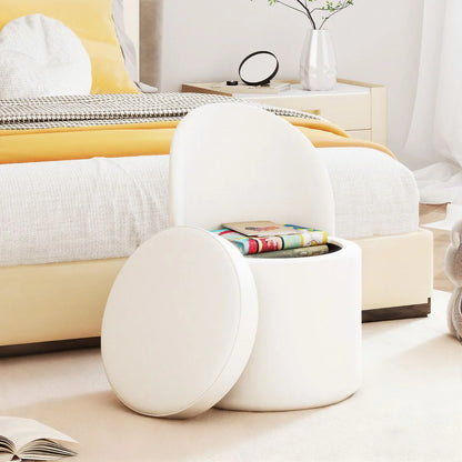 38 L Storage Ottoman Faux Velvet Vanity Stool with Backrest