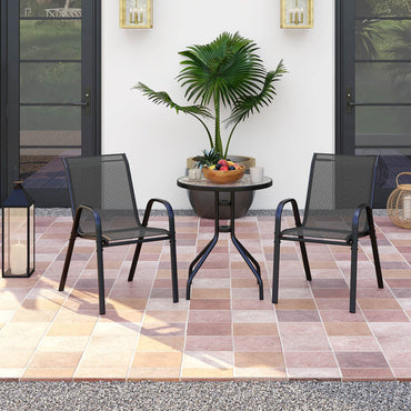 3 Pieces Outdoor Bistro Set with 2 Stackable Chairs and Round Side Table