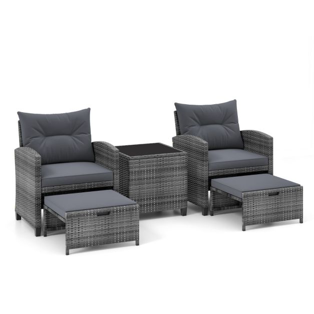 5 Piece Wicker Patio Furniture Set with 2 Cushioned Chairs and 2 Ottomans