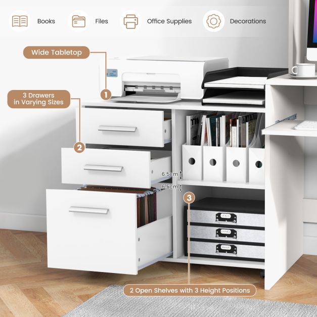 3-Drawer File Cabinet with Hanging Bars for Letter Size Documents
