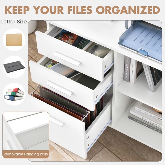 3-Drawer File Cabinet with Hanging Bars for Letter Size Documents