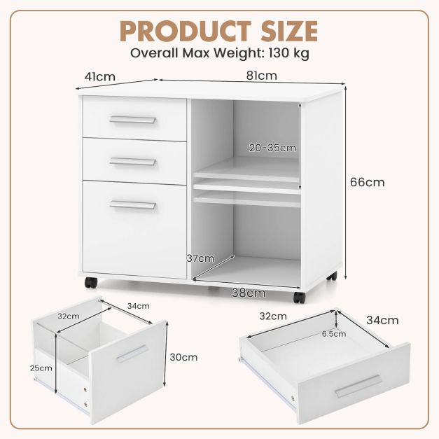 3-Drawer File Cabinet with Hanging Bars for Letter Size Documents