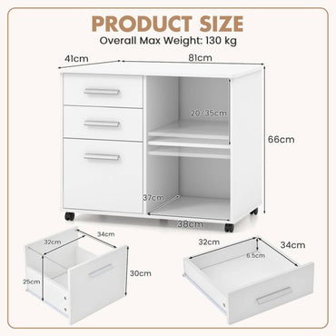 3-Drawer File Cabinet with Hanging Bars for Letter Size Documents