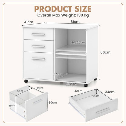 3-Drawer File Cabinet with Hanging Bars for Letter Size Documents