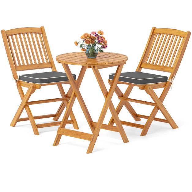 3 Piece Folding Bistro Set with Cushions for Patio