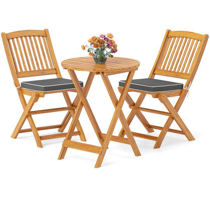 3 Piece Folding Bistro Set with Cushions for Patio