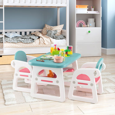 Toddler Table and Chairs Set, Plactic Children Activity Table with Storage Rack