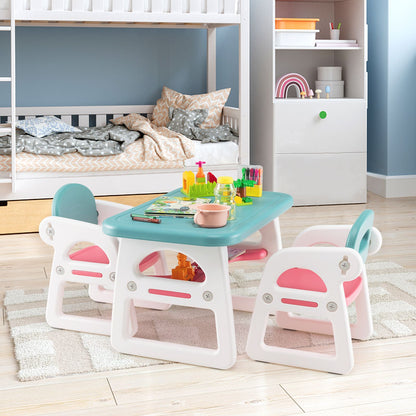 Toddler Table and Chairs Set, Plactic Children Activity Table with Storage Rack