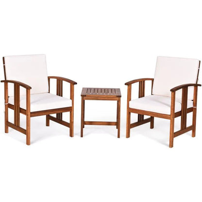 3-Piece Outdoor Acacia Wood Sofa Set with Cushions