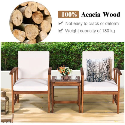 3-Piece Outdoor Acacia Wood Sofa Set with Cushions