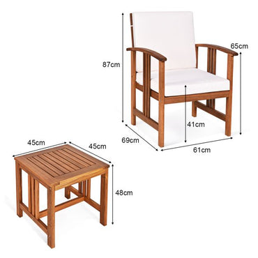 3-Piece Outdoor Acacia Wood Sofa Set with Cushions