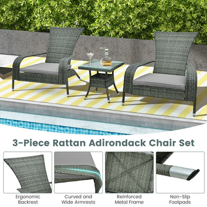 3-Piece Oversized Wicker Adirondack Set with Comfy Seat Cushions