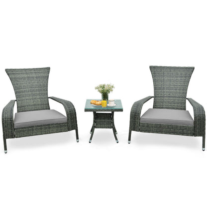 3-Piece Oversized Wicker Adirondack Set with Comfy Seat Cushions