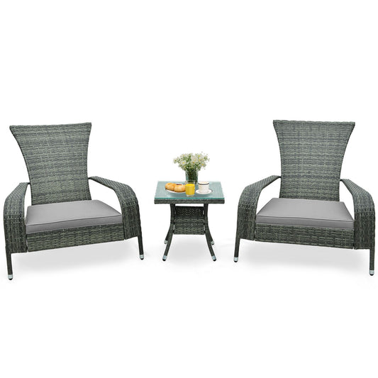 3-Piece Oversized Wicker Adirondack Set with Comfy Seat Cushions