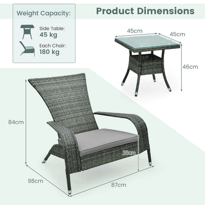 3-Piece Oversized Wicker Adirondack Set with Comfy Seat Cushions