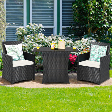 3 Pieces Patio PE Wicker Set with Tempered Coffee Table