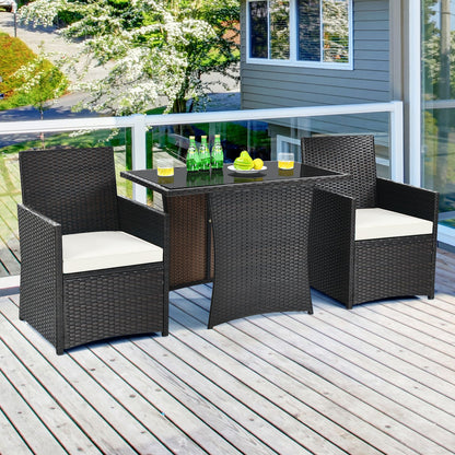 3 Pieces Patio PE Wicker Set with Tempered Coffee Table
