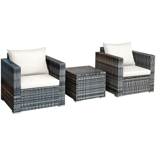 3 Pieces Rattan Bistro Set with Cushions for Balcony