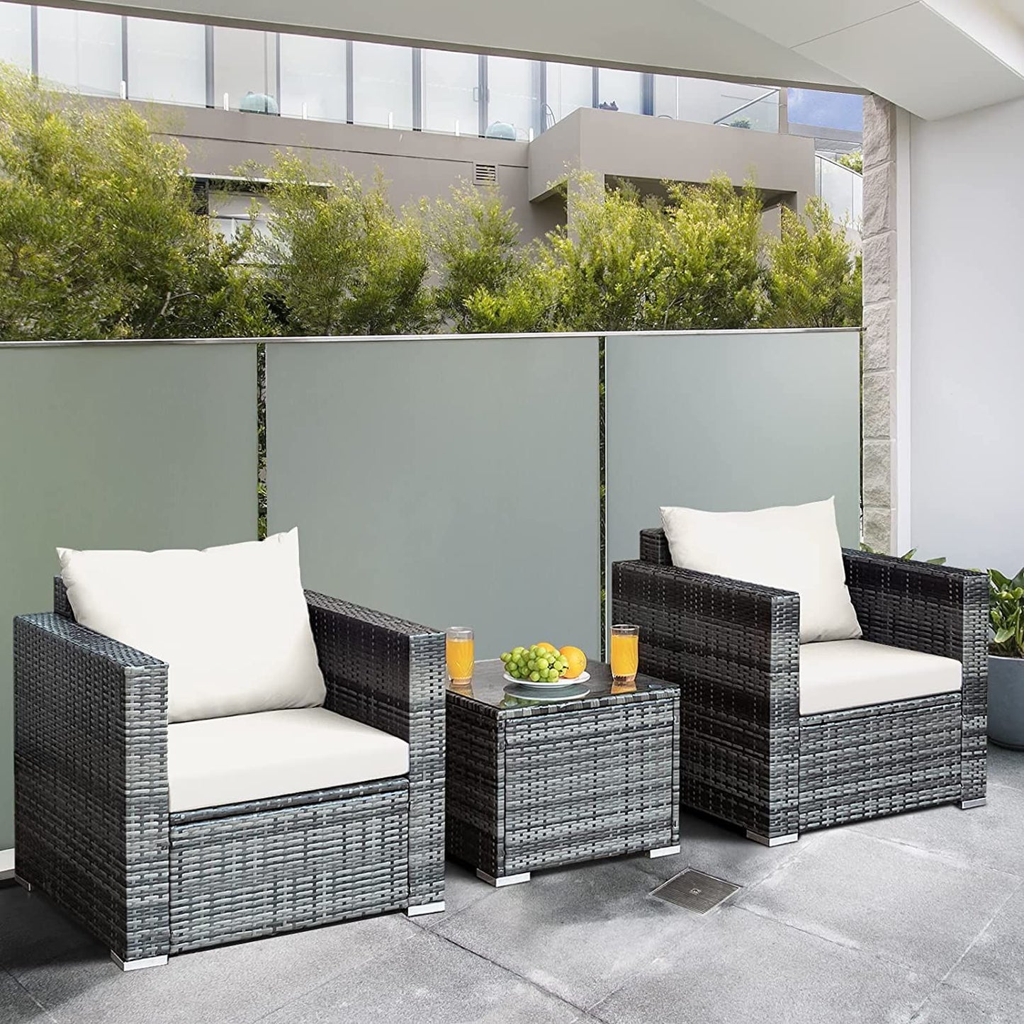 3 Pieces Rattan Bistro Set with Cushions for Balcony