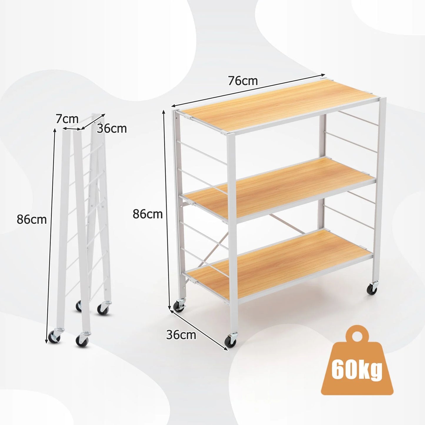 GiantexUK 3/4/5-Tier Storage Cart, Foldable Metal Frame Shelving Unit with Wheels, Adjustable Shelves & Anti-Tipping Device
