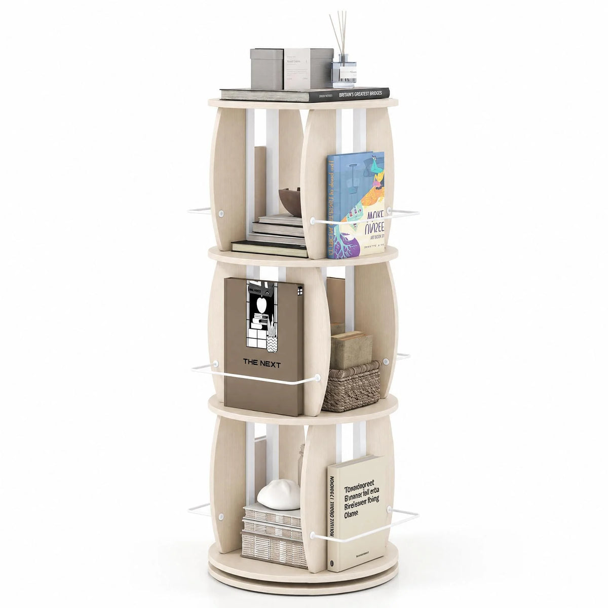 2/3/4-Tier Rotating Bookshelf Tower with Display Stands