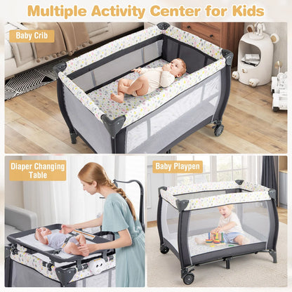 3 in 1 Baby Activity Center Foldable Pack and Play with Diaper Changing Table