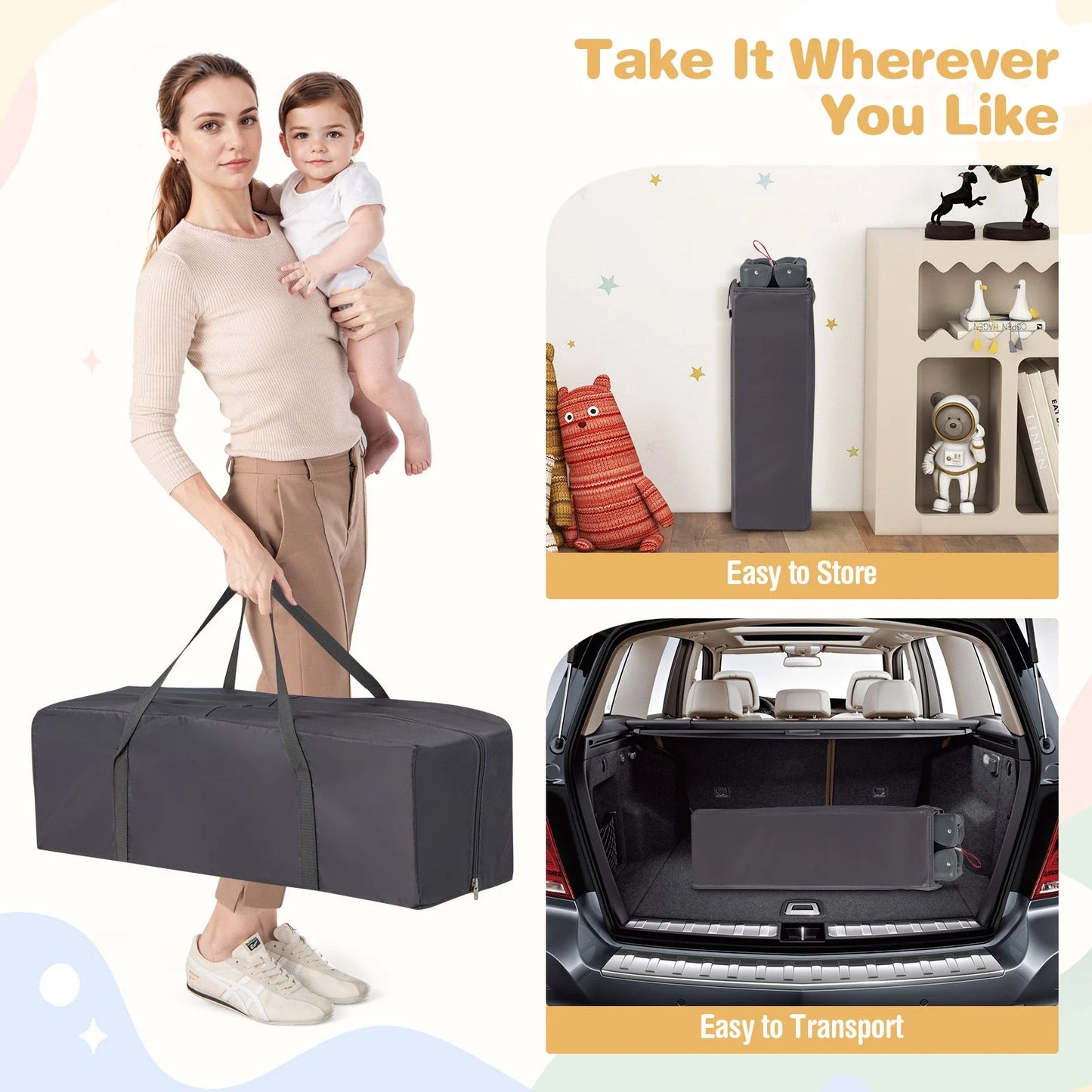 3 in 1 Baby Activity Center Foldable Pack and Play with Diaper Changing Table