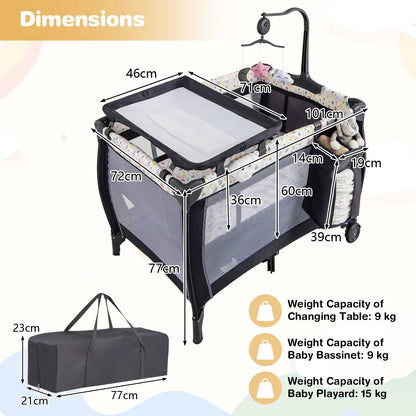 3 in 1 Baby Activity Center Foldable Pack and Play with Diaper Changing Table