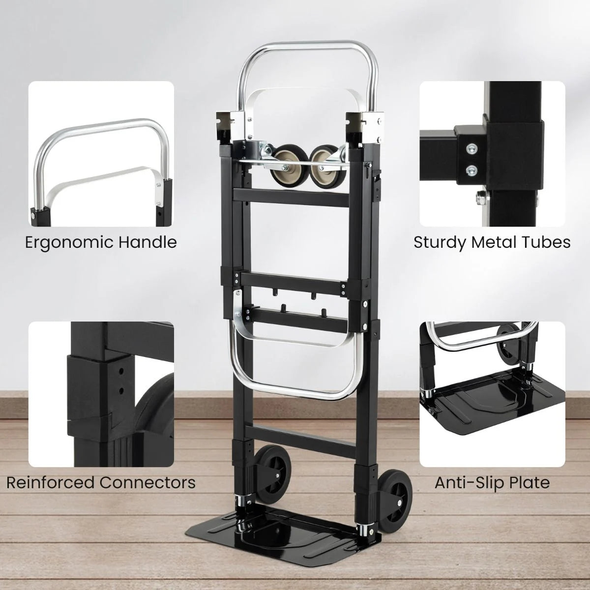 3 in 1 Convertible Hand Truck Heavy Duty Folding Trolley with Retractable Handle and Adjustable Length