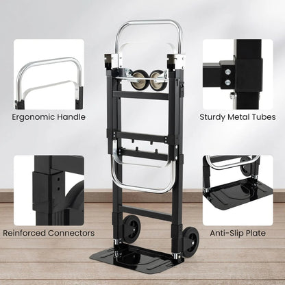 3 in 1 Convertible Hand Truck Heavy Duty Folding Trolley with Retractable Handle and Adjustable Length