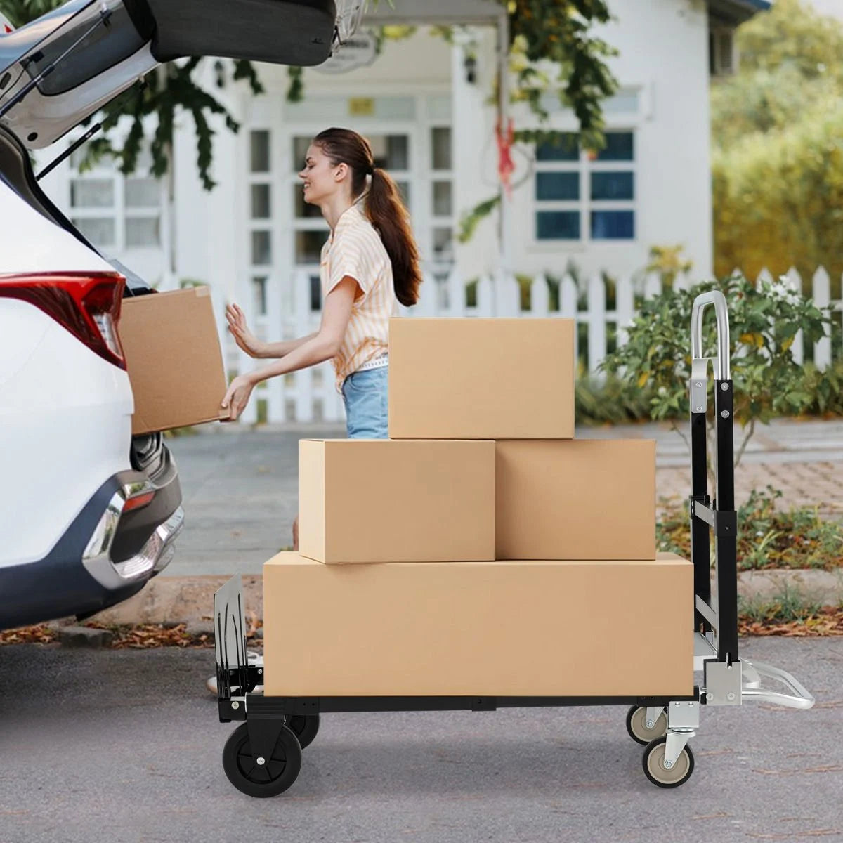 3 in 1 Convertible Hand Truck Heavy Duty Folding Trolley with Retractable Handle and Adjustable Length