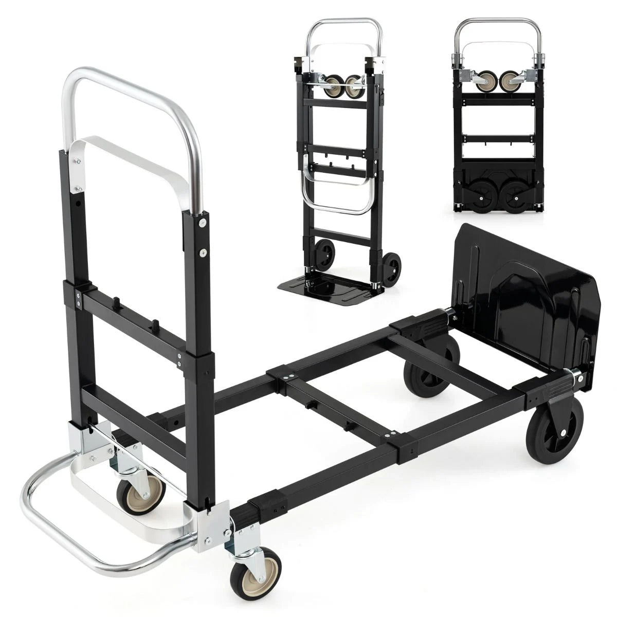 3 in 1 Convertible Hand Truck Heavy Duty Folding Trolley with Retractable Handle and Adjustable Length