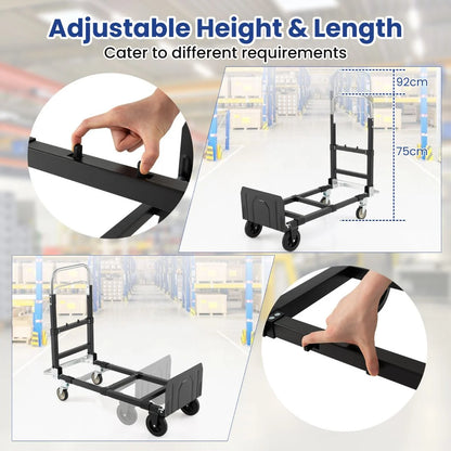 3 in 1 Convertible Hand Truck Heavy Duty Folding Trolley with Retractable Handle and Adjustable Length