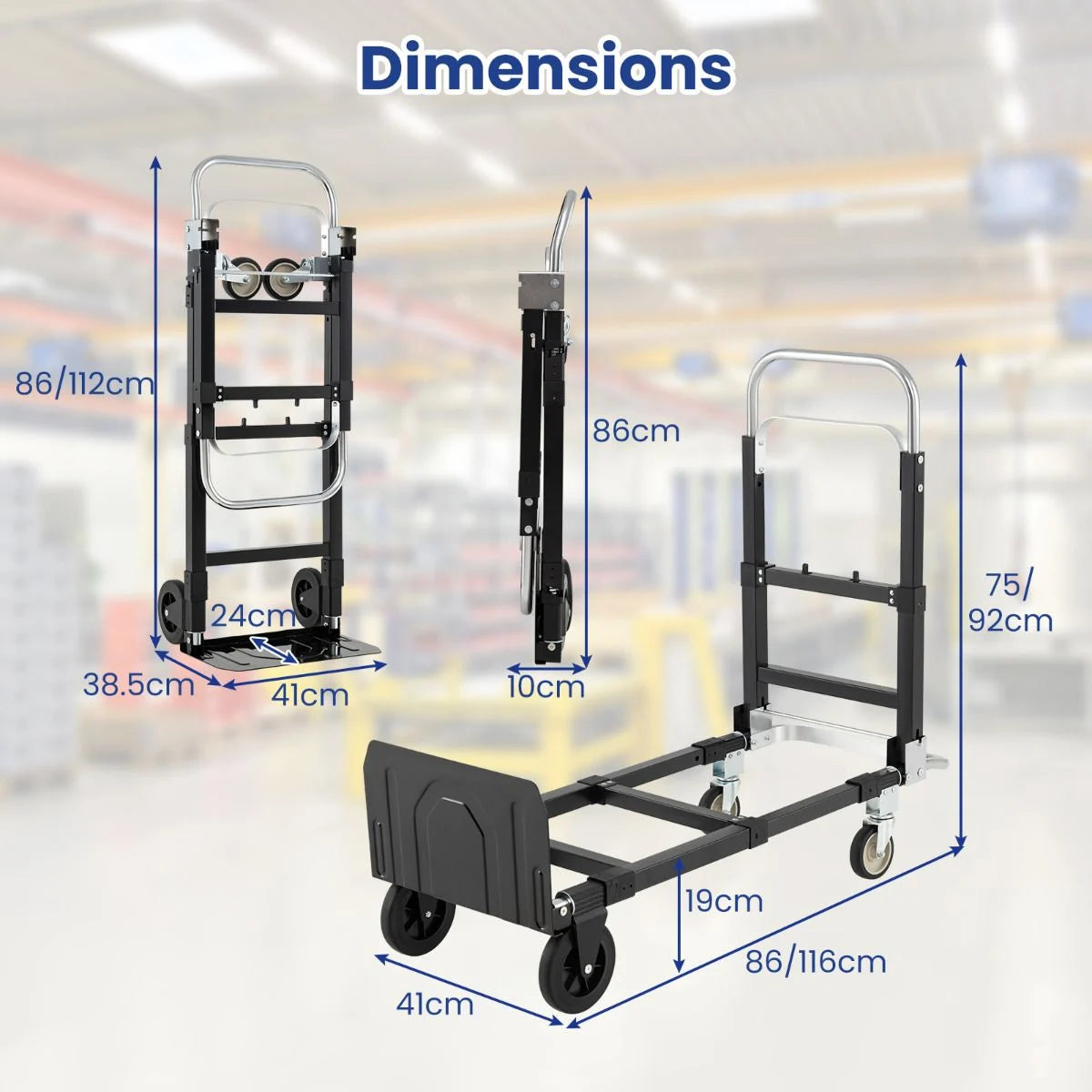3 in 1 Convertible Hand Truck Heavy Duty Folding Trolley with Retractable Handle and Adjustable Length