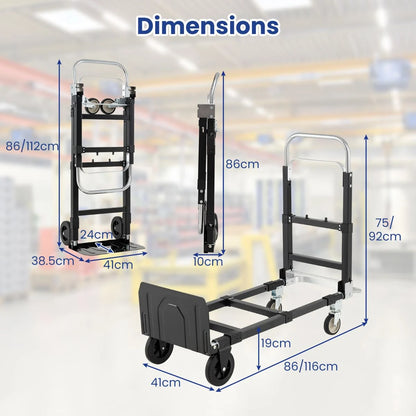 3 in 1 Convertible Hand Truck Heavy Duty Folding Trolley with Retractable Handle and Adjustable Length