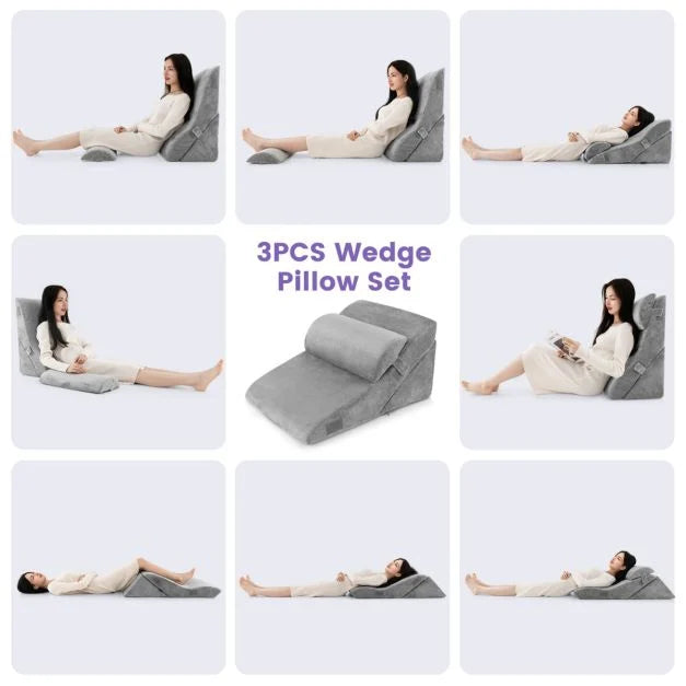 3 PCS Bed Wedge Pillow Set with Machine-washable Cover for Snoring