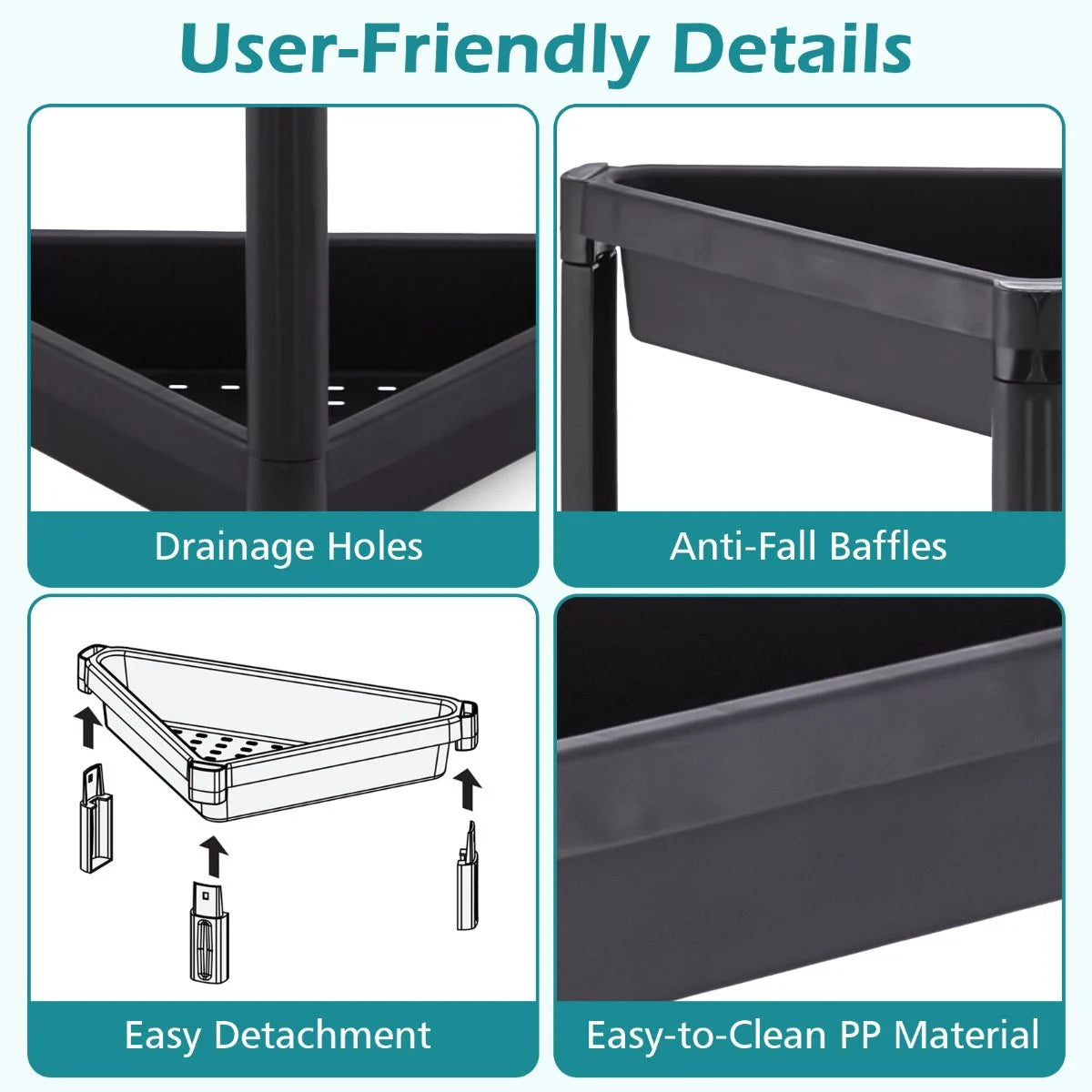 3-Tier Corner Shower Caddy 2-Pack Bathroom Standing Shelf with Detachable Design