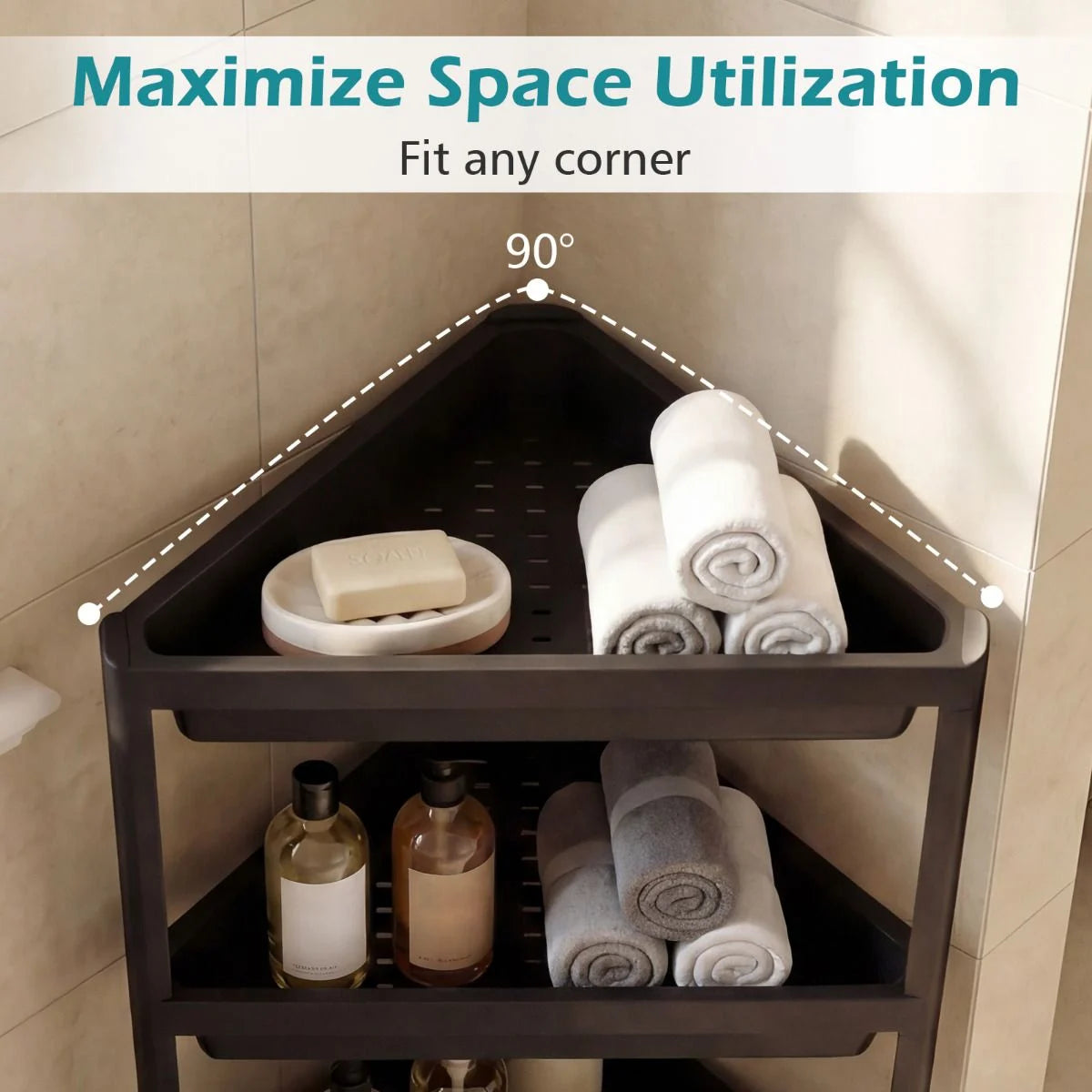 3-Tier Corner Shower Caddy 2-Pack Bathroom Standing Shelf with Detachable Design