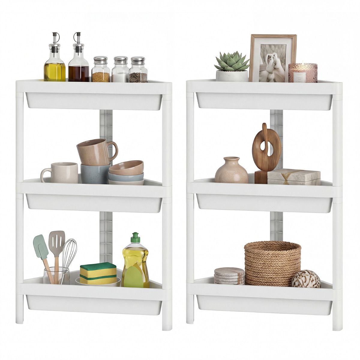 3-Tier Corner Shower Caddy 2-Pack Bathroom Standing Shelf with Detachable Design