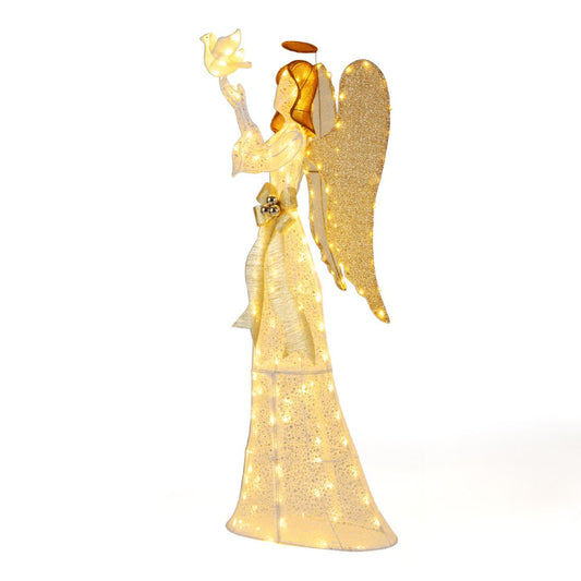 3D Lighted Angel Christmas Decoration with Pigeon and Golden Wings
