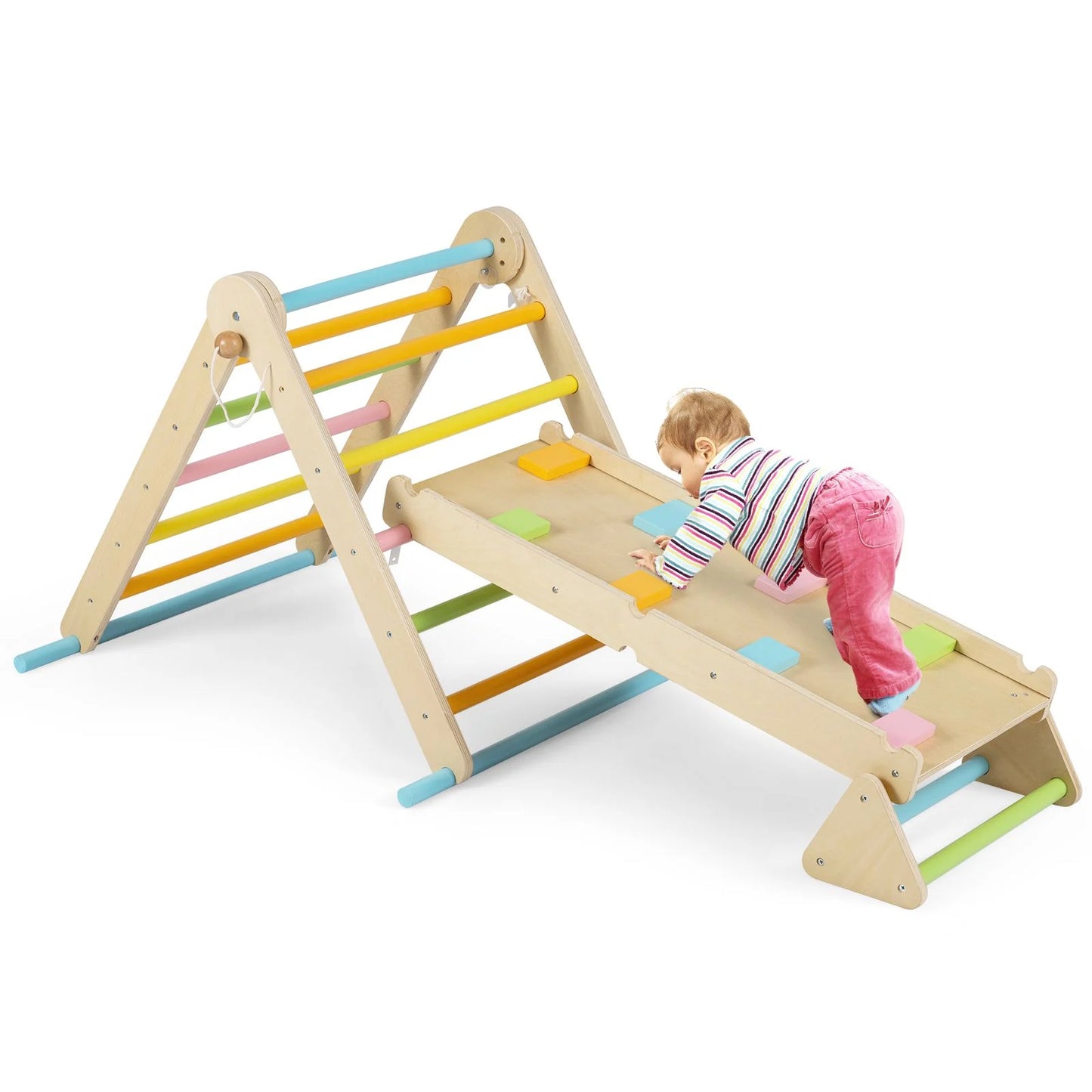 3 in 1 Pikler Triangle Climbing Set with Dual Side Ramp and Adjustable Climbing Triangle
